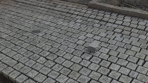 New Granite Cobblestone Pavement Under Construction Stock Photos