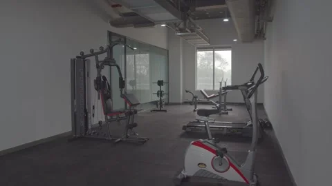 New Gym Setup with seated dip machine and treadmill Stock Footage 262141352