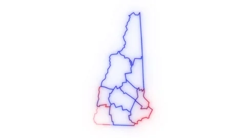 New Hampshire county map red blue election outline white background seamless Stock-Footage 343867899