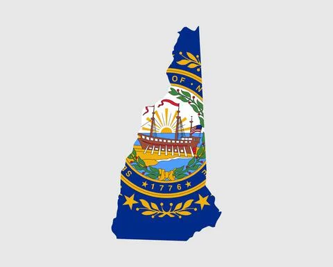 New Hampshire Map Flag. Map of NH, USA with the state flag Stock Illustration