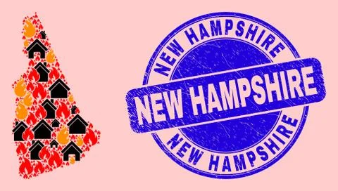 New Hampshire State Map Mosaic of Flame and Buildings and Grunge New Hampshire Ilustración de archivo