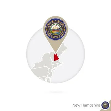 New Hampshire US State map and flag in circle. Map of New Hampshire, New Ha.. Stock Illustration