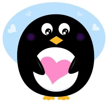 New hand-drawn Penguin / black with Heart Stock Illustration