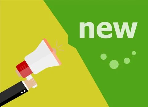 New. Hand holding a megaphone. flat style Stock Illustration