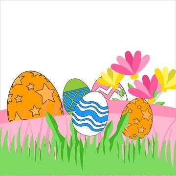 New Happy Easter Template, Easter Eggs Illustration, Multi-Color Easter Eggs  Stock Illustration