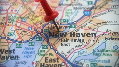 New Haven, Connecticut State, Pin On The USA Road Map, Dolly Shot Stock Footage 276567265