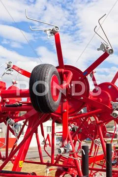 New hay raker farm equipment detail Stock Photos