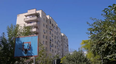 New High Building with Many Windows Subway in City Construction Stock Footage 68379325