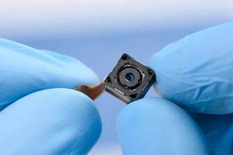 New high resolution camera sensor module in scientist hands in laboratory. Stock Photos