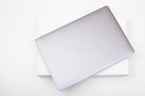 New high-speed thin grey aluminum laptop computer notebook Stock Photos