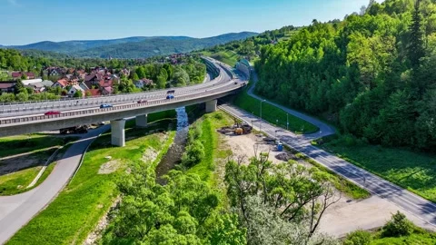 New Highway over old road in Lubien, Poland Stock Footage 288427587