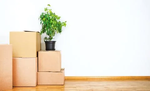 New home concept. Boxes in empty room. 写真素材