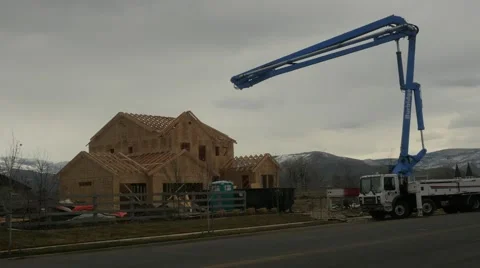 New home construction cement pump truck Stock Footage 62477850