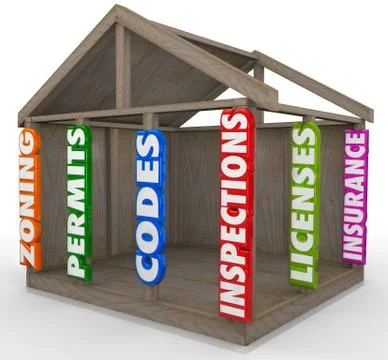 New home construction essential steps permits codes inspections house frame Stock Illustration