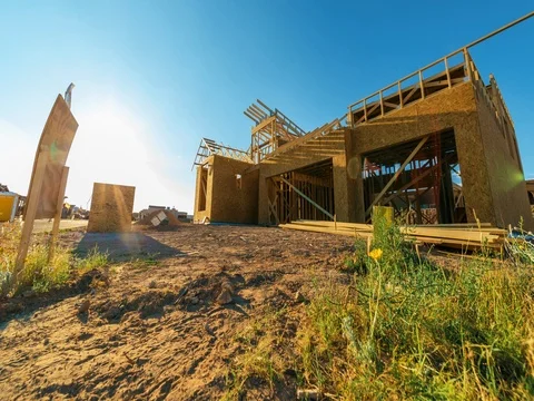 New Home Construction Unfinished Sunsetting Time-lapse Video stock 80430505