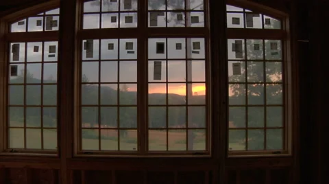 New Home Construction window Sunrise view. Stock Footage