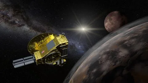 New Horizons space probe - Pluto flyby in action Stock Illustration