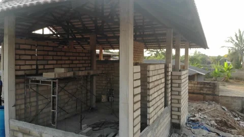 New house building masonry process movement video Stock Footage 152728369