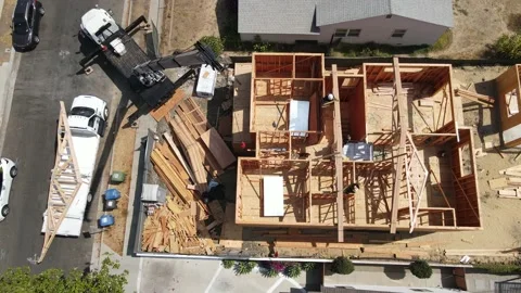 New house construction framing with crane Stock-Footage 228794879