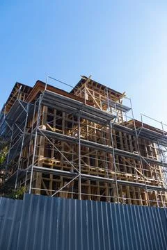 New house construction by using wood material Stock Photos