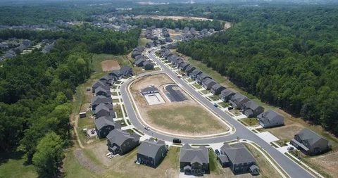 New house development in forest drone aerial 4k Stock Footage 114138037