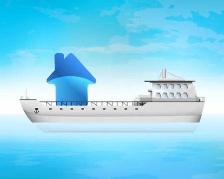 New house on freighter deck transportation Stock Illustration