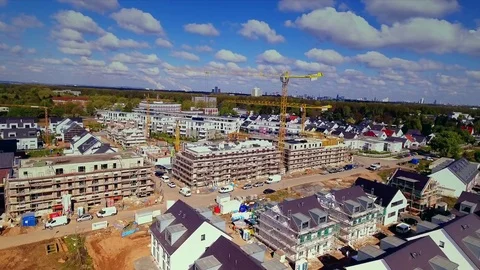 New Housing Area - Construction Site - Time Lapse - Aerial Stock Footage 75360417