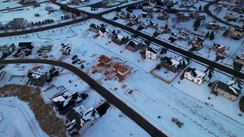 New Housing Development in the Winter from Drone Stock Footage 229655440