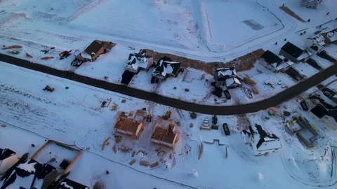 New Housing Development in the Winter from Drone Stock Footage 229655586