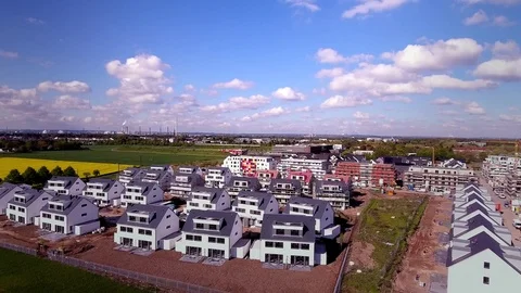 New Housing Settlement - Construction Site - flight backwarts Stock Footage 75361849