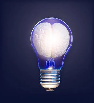 New idea in the concept - brain inside light bulb Stock Photos