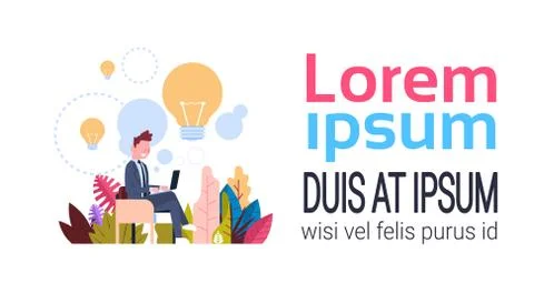 New idea concept over light lamp background businessman generate laptop office Ilustração Stock
