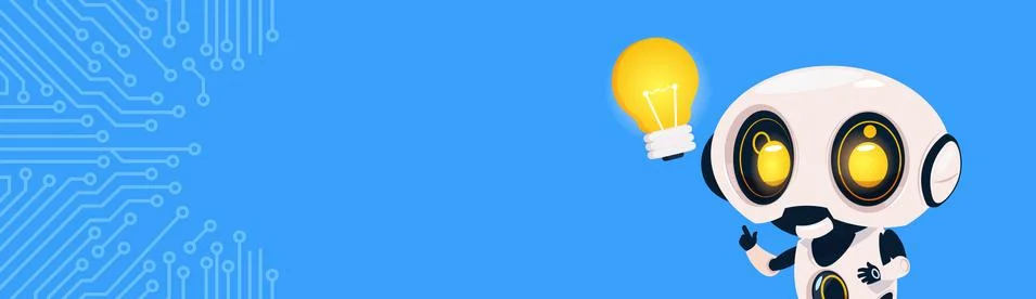 New Idea Concept Robot Hold Light Bulb Over Circuit Background With Copy Space Ilustração Stock