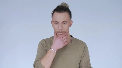 New idea concept. Thinking young man pointing up above head. Stock Footage 141600046