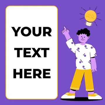 New Idea Innovation Presentation Concept - Man Pointing Copy Space with Bulb Fla Stock Illustration