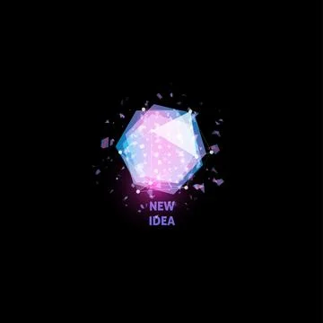 New idea, light bulb abstract vector icon. Isolated pink and blue polygons shape Stock Illustration