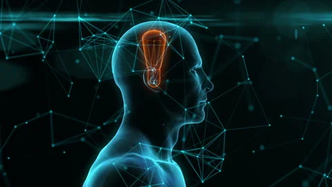 New Idea. Neuronal Activity. 3d animation of blue conceptual thinking man. Stock-Footage 96220866