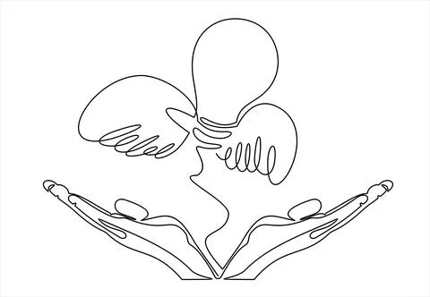 New Idea or Concept - vector modern line design illustrative icon. Two hands man Stock Illustration