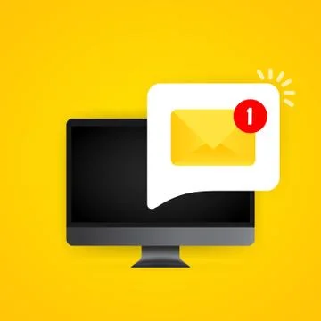 New incoming messages with notification computer screen illustration. Envelop Stock Illustration
