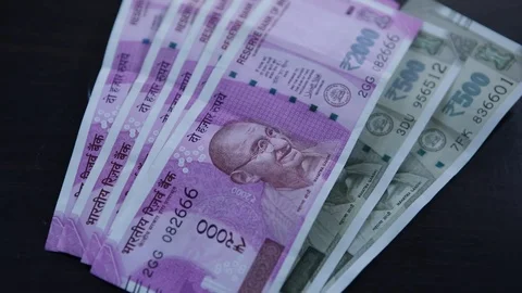 New Indian currency rupees 2000 and 500 Stock Footage 73281961
