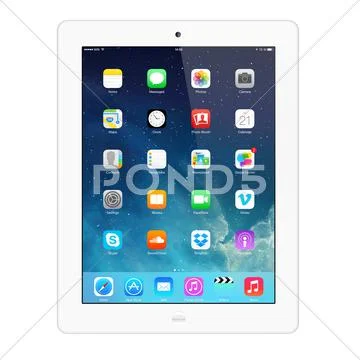 New iOS 7.1.2 homescreen on an white iPad display Stock Photos