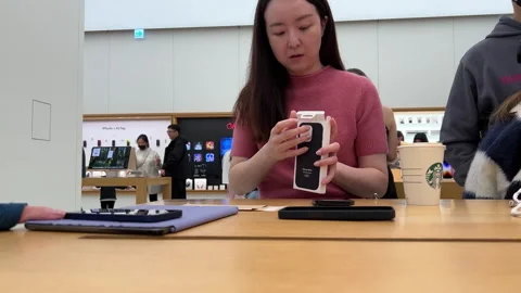 New iPhone and Protective Case Purchase with Staff Assistance Stock Footage 302245699