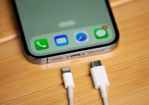 The new iPhone has a new type-c charger model, a new generation, a new step Stock Photos