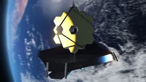 The new james webb space telescope orbiting the globe 库存影片 166568223