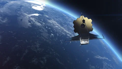 The new james webb space telescope orbiting the globe Stock Footage 166568230