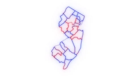 New Jersey county map red blue election outline white background seamless loop Stock Footage 343867926