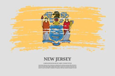 New Jersey flag with brush stroke effect and information text poster, vector Illustrazione stock