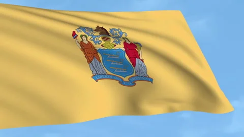 New Jersey flag waving on a clear blue sky Stock Footage 323636593