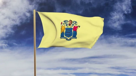 New jersey flag waving in the wind. Green screen, alpha matte. Loopable Video stock 48186045