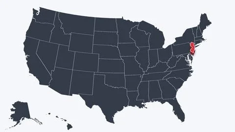 New Jersey Highlighted Raised in 3D on US Election Map Red Fill Scheme, White Stock Illustration